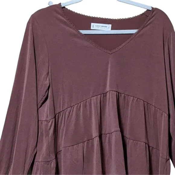 NWT Lucky Brand Sandwash Tiered Tunic v-neck long sleeve 7W66463 size Small - Picture 10 of 11